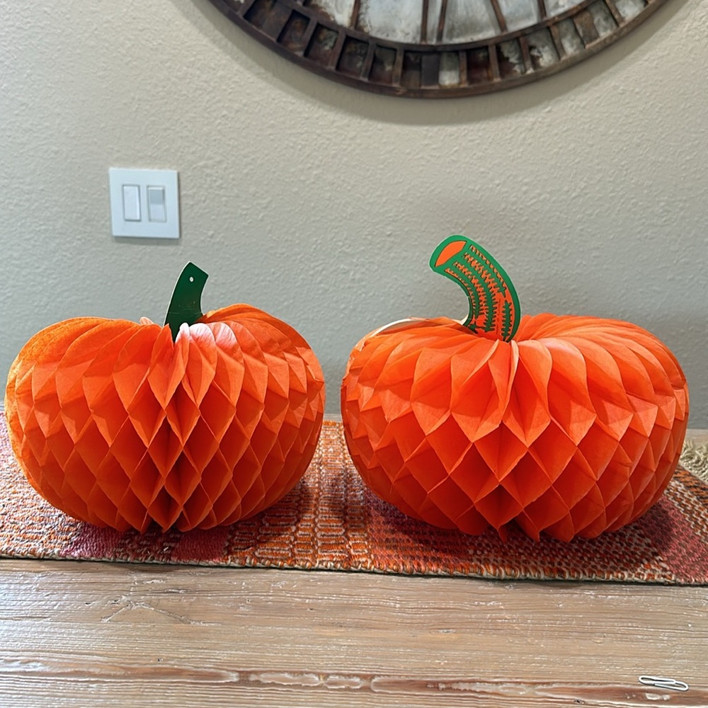 Vintage Beistle Pumpkin Honeycombs Set of 2